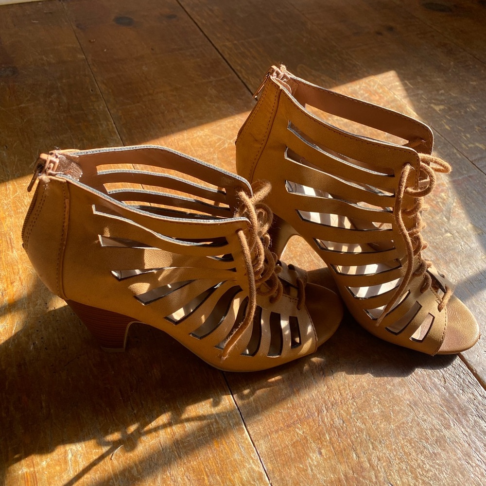 Tan Open Toe High Heel Sandals